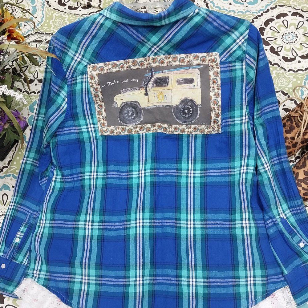 2518  Jeaniemade Size  XXL Merona Upcycled Button Down Tunic Top,